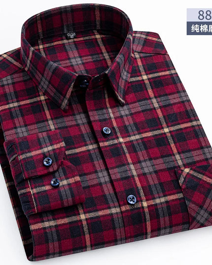 Men's Plaid Long Sleeve Shirt - 100% Cotton Oversized Leisure Fit
