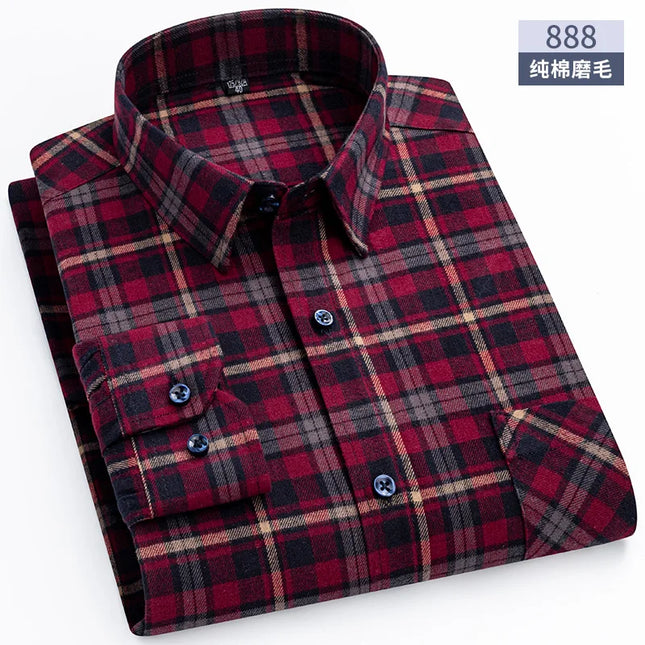 Men's Plaid Long Sleeve Shirt - 100% Cotton Oversized Leisure Fit