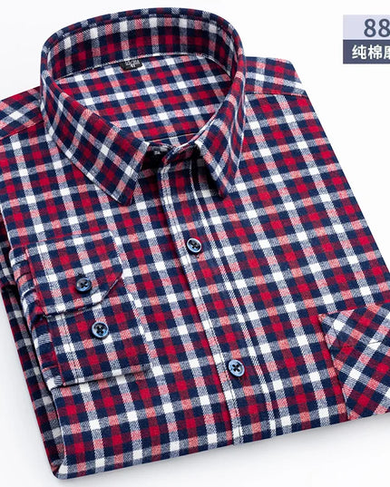 Men's Plaid Long Sleeve Shirt - 100% Cotton Oversized Leisure Fit