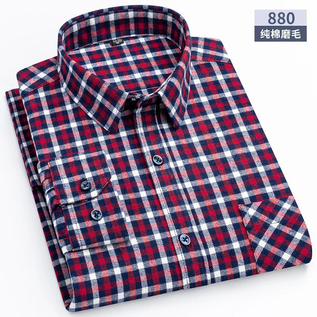 Men's Plaid Long Sleeve Shirt - 100% Cotton Oversized Leisure Fit
