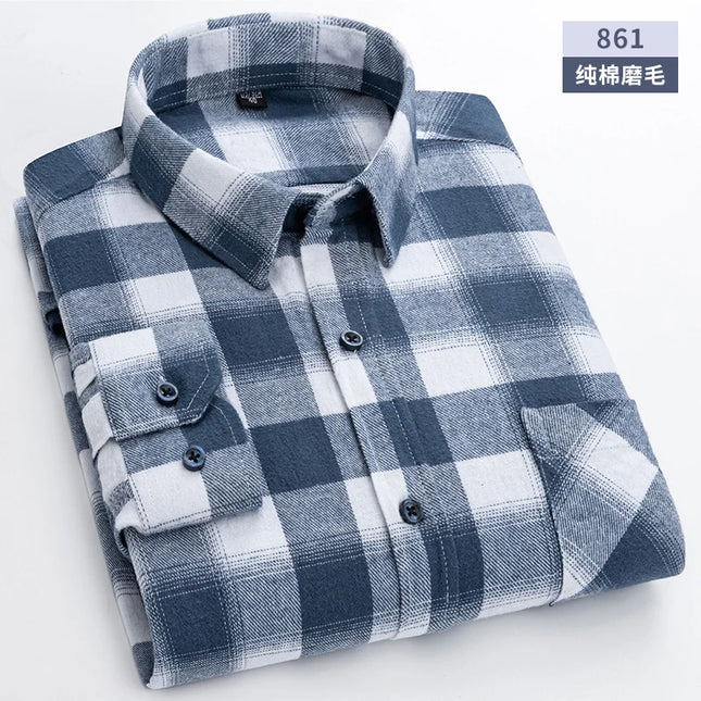 Men's Plaid Long Sleeve Shirt - 100% Cotton Oversized Leisure Fit