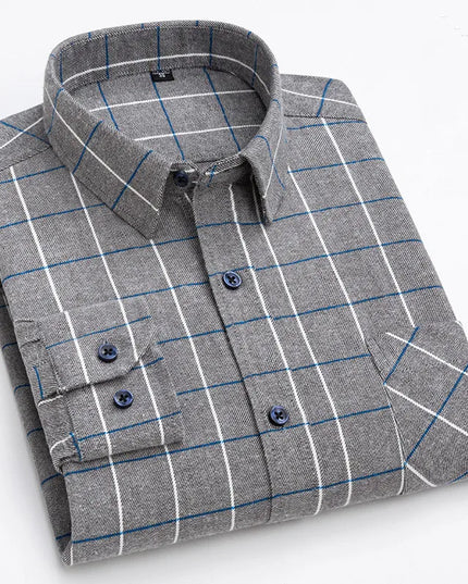 Men's Plaid Long Sleeve Shirt - 100% Cotton Oversized Leisure Fit