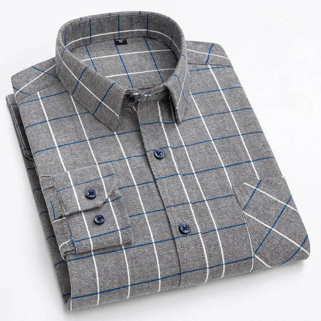 Men's Plaid Long Sleeve Shirt - 100% Cotton Oversized Leisure Fit