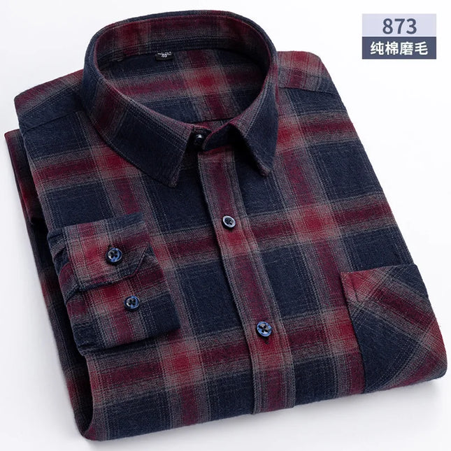 Men's Plaid Long Sleeve Shirt - 100% Cotton Oversized Leisure Fit