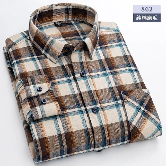 Men's Plaid Long Sleeve Shirt - 100% Cotton Oversized Leisure Fit