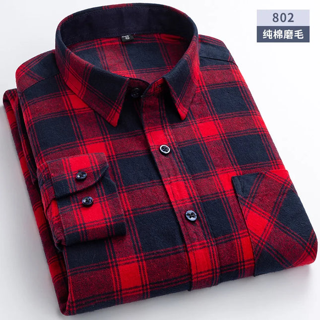 Men's Plaid Long Sleeve Shirt - 100% Cotton Oversized Leisure Fit