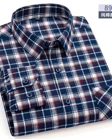Men's Plaid Long Sleeve Shirt - 100% Cotton Oversized Leisure Fit