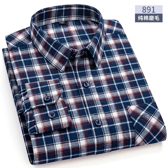 Men's Plaid Long Sleeve Shirt - 100% Cotton Oversized Leisure Fit