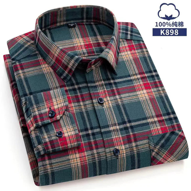 Men's Plaid Long Sleeve Shirt - 100% Cotton Oversized Leisure Fit