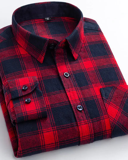 Men's Plaid Long Sleeve Shirt - 100% Cotton Oversized Leisure Fit