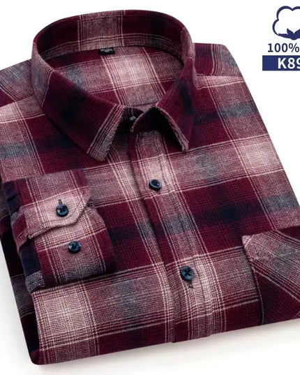 Men's Plaid Long Sleeve Shirt - 100% Cotton Oversized Leisure Fit