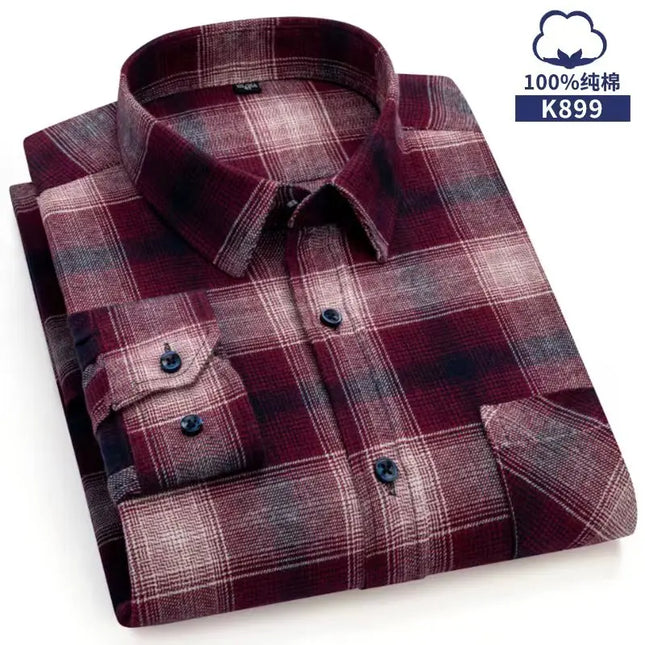 Men's Plaid Long Sleeve Shirt - 100% Cotton Oversized Leisure Fit