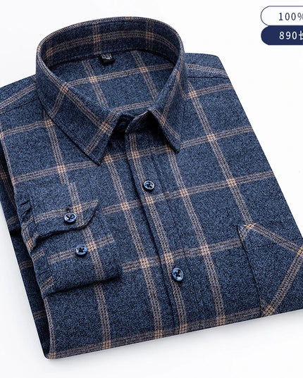 Men's Plaid Long Sleeve Shirt - 100% Cotton Oversized Leisure Fit