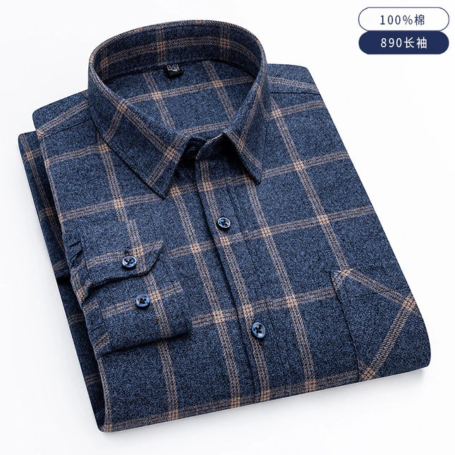 Men's Plaid Long Sleeve Shirt - 100% Cotton Oversized Leisure Fit