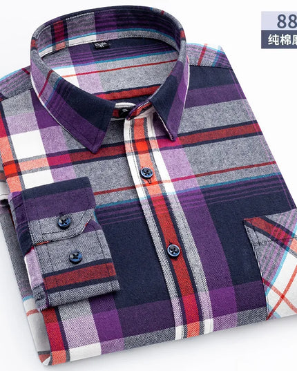 Men's Plaid Long Sleeve Shirt - 100% Cotton Oversized Leisure Fit
