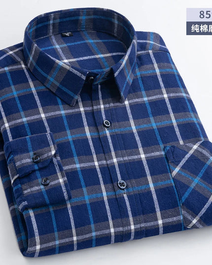 Men's Plaid Long Sleeve Shirt - 100% Cotton Oversized Leisure Fit