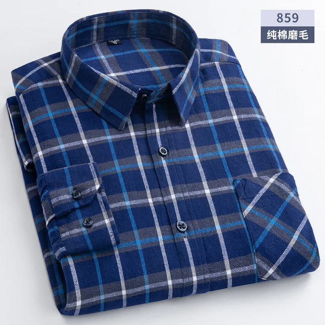 Men's Plaid Long Sleeve Shirt - 100% Cotton Oversized Leisure Fit