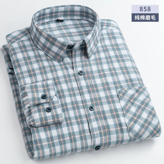 Men's Plaid Long Sleeve Shirt - 100% Cotton Oversized Leisure Fit