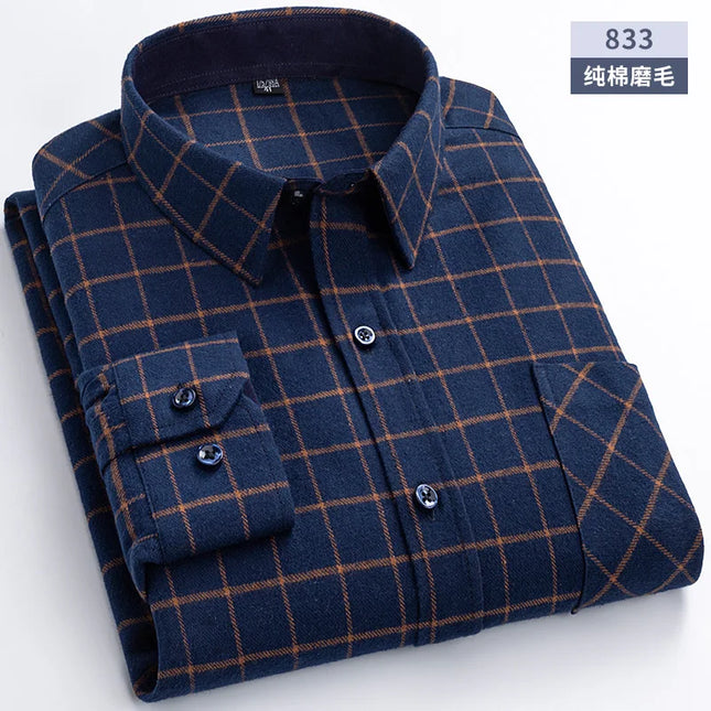 Men's Plaid Long Sleeve Shirt - 100% Cotton Oversized Leisure Fit