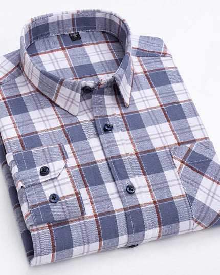 Men's Plaid Long Sleeve Shirt - 100% Cotton Oversized Leisure Fit