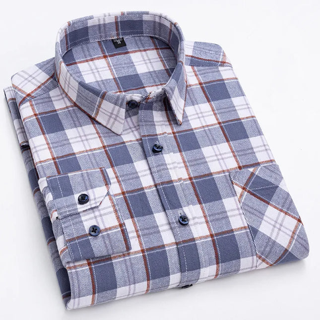Men's Plaid Long Sleeve Shirt - 100% Cotton Oversized Leisure Fit