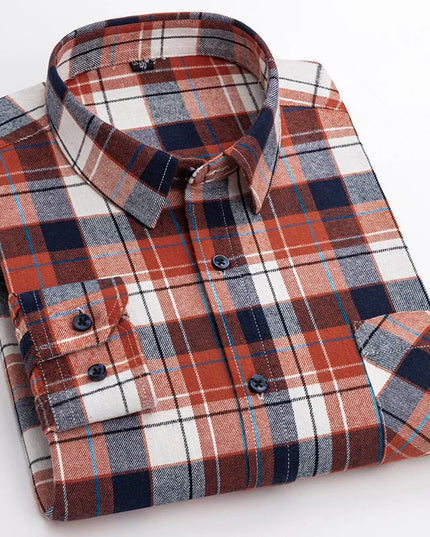Men's Plaid Long Sleeve Shirt - 100% Cotton Oversized Leisure Fit
