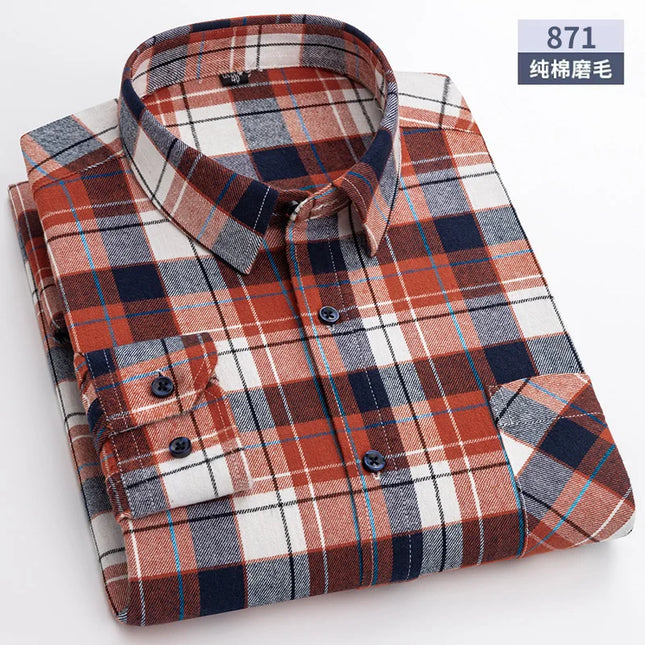 Men's Plaid Long Sleeve Shirt - 100% Cotton Oversized Leisure Fit