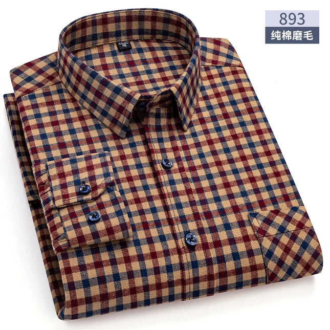 Men's Plaid Long Sleeve Shirt - 100% Cotton Oversized Leisure Fit