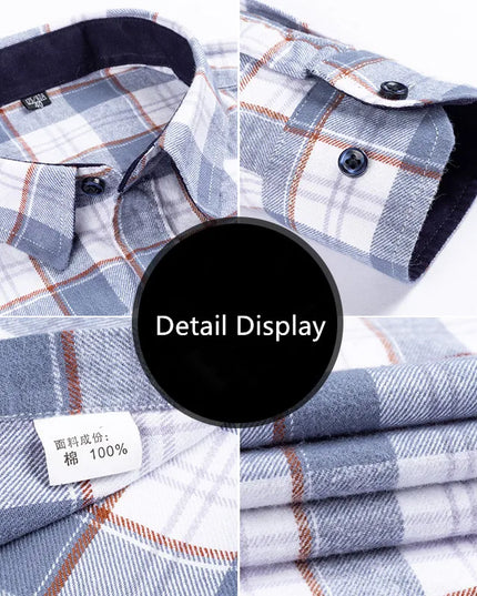 Men's Plaid Long Sleeve Shirt - 100% Cotton Oversized Leisure Fit
