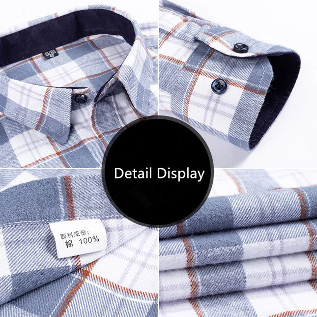 Men's Plaid Long Sleeve Shirt - 100% Cotton Oversized Leisure Fit