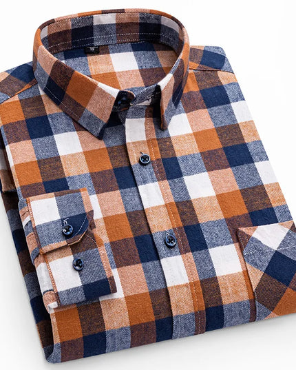 Men's Plaid Long Sleeve Shirt - 100% Cotton Oversized Leisure Fit
