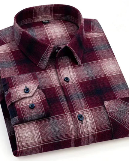 Men's Plaid Long Sleeve Shirt - 100% Cotton Oversized Leisure Fit