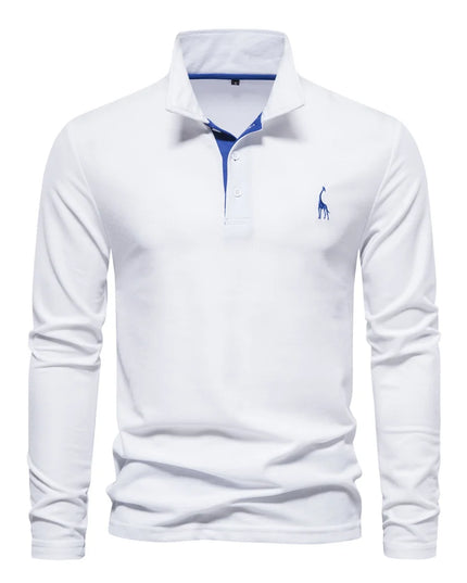 Men's Polo Shirt - Solid Color Long Sleeve Casual Wear