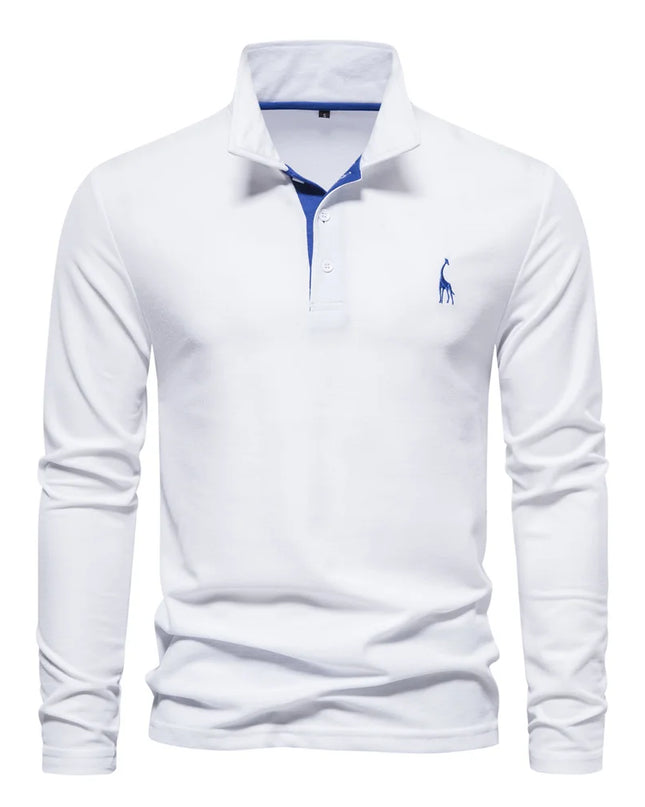 Men's Polo Shirt - Solid Color Long Sleeve Casual Wear