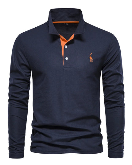 Men's Polo Shirt - Solid Color Long Sleeve Casual Wear