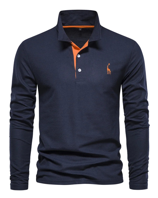 Men's Polo Shirt - Solid Color Long Sleeve Casual Wear