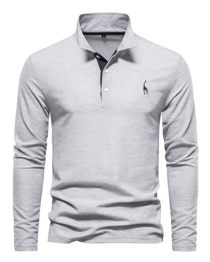 Men's Polo Shirt - Solid Color Long Sleeve Casual Wear