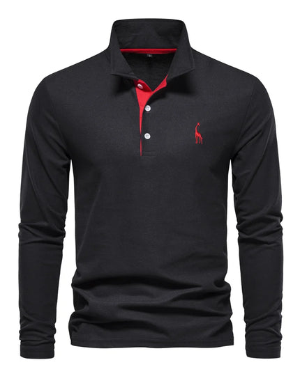 Men's Polo Shirt - Solid Color Long Sleeve Casual Wear