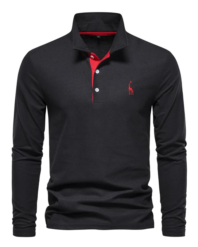 Men's Polo Shirt - Solid Color Long Sleeve Casual Wear