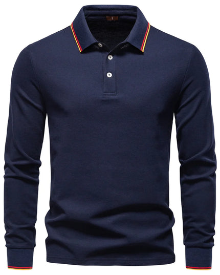 Men's Premium Henley Neck Polo Shirt - Solid Cotton Long Sleeve