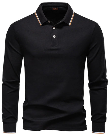 Men's Premium Henley Neck Polo Shirt - Solid Cotton Long Sleeve