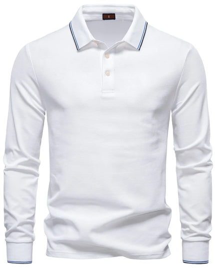 Men's Premium Henley Neck Polo Shirt - Solid Cotton Long Sleeve
