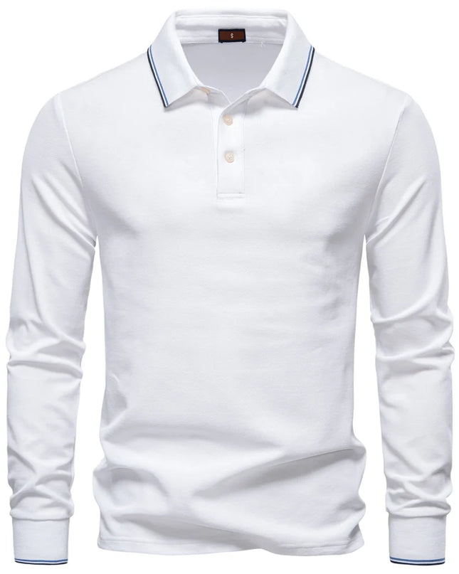 Men's Premium Henley Neck Polo Shirt - Solid Cotton Long Sleeve