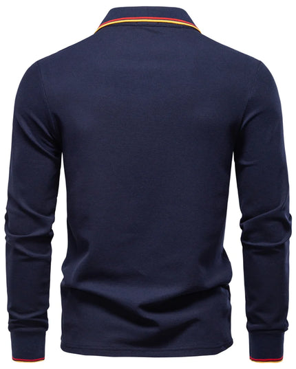 Men's Premium Henley Neck Polo Shirt - Solid Cotton Long Sleeve