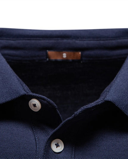 Men's Premium Henley Neck Polo Shirt - Solid Cotton Long Sleeve