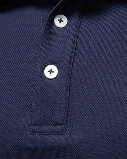 Men's Premium Henley Neck Polo Shirt - Solid Cotton Long Sleeve