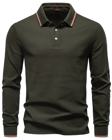 Men's Premium Henley Neck Polo Shirt - Solid Cotton Long Sleeve