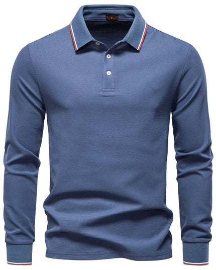 Men's Premium Henley Neck Polo Shirt - Solid Cotton Long Sleeve
