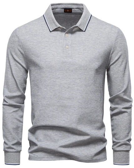 Men's Premium Henley Neck Polo Shirt - Solid Cotton Long Sleeve
