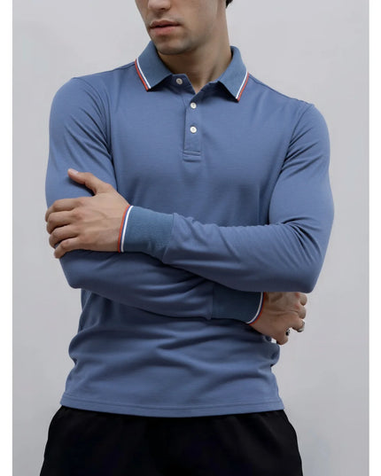 Men's Premium Henley Neck Polo Shirt - Solid Cotton Long Sleeve